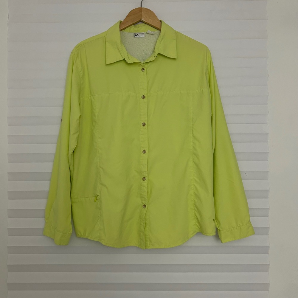 White Sierra Womens 1X Lime Green Hiking Shirt Long Sleeve Vented Button Down
